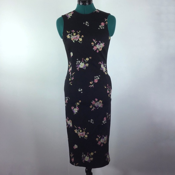 Zara Basic Black Floral Midi Dress - Picture 5 of 8